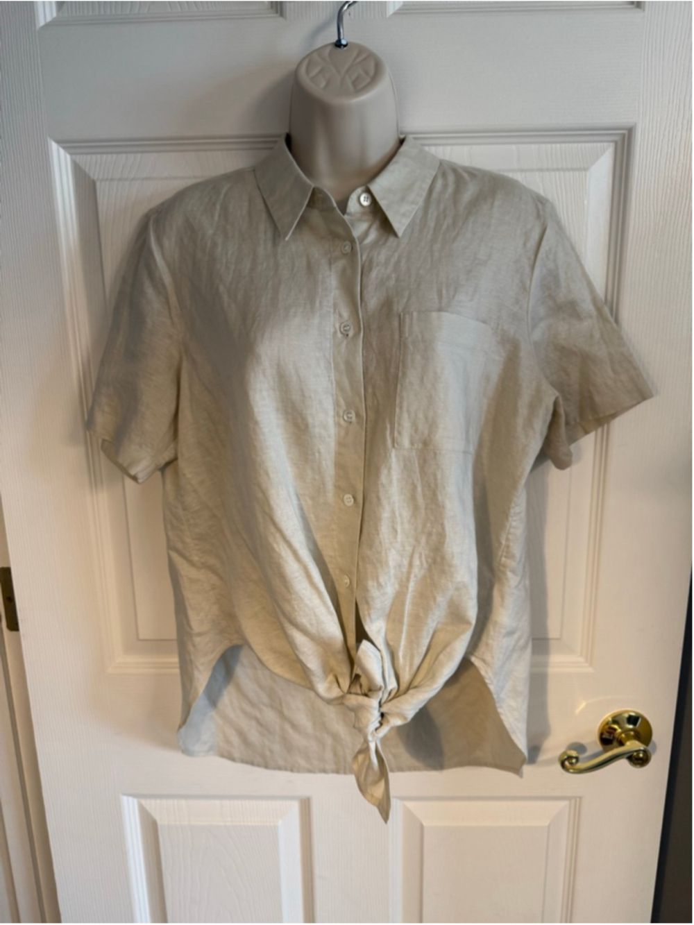 Hekanina linen tie-front top by Theory Tan linen size L